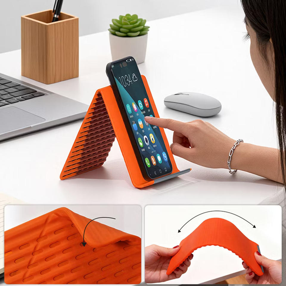 Orange flexible foldable pocket phone stand