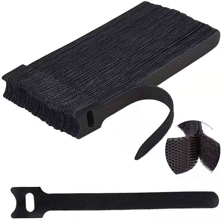 Black reusable hook and loop cable ties